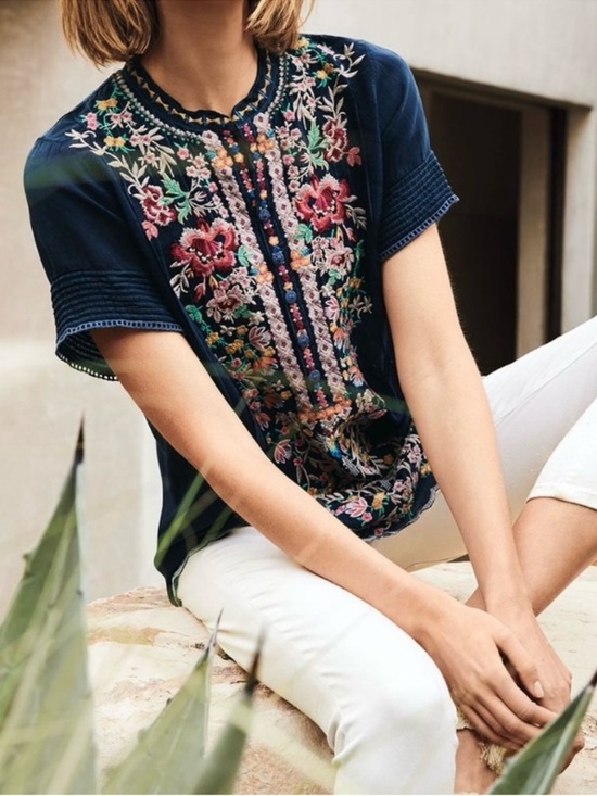 Johnny Was Tops - JOHNNY WAS RAINA FLORAL EMBROIDERY PINTUCKED TOP